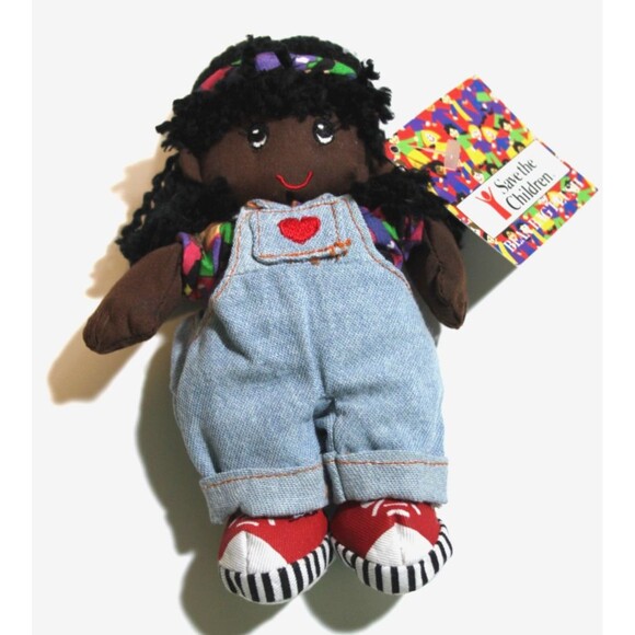 Save the Children Cavanagh Juji African Bean Bag Plush Doll Overalls Vintage - Picture 1 of 9